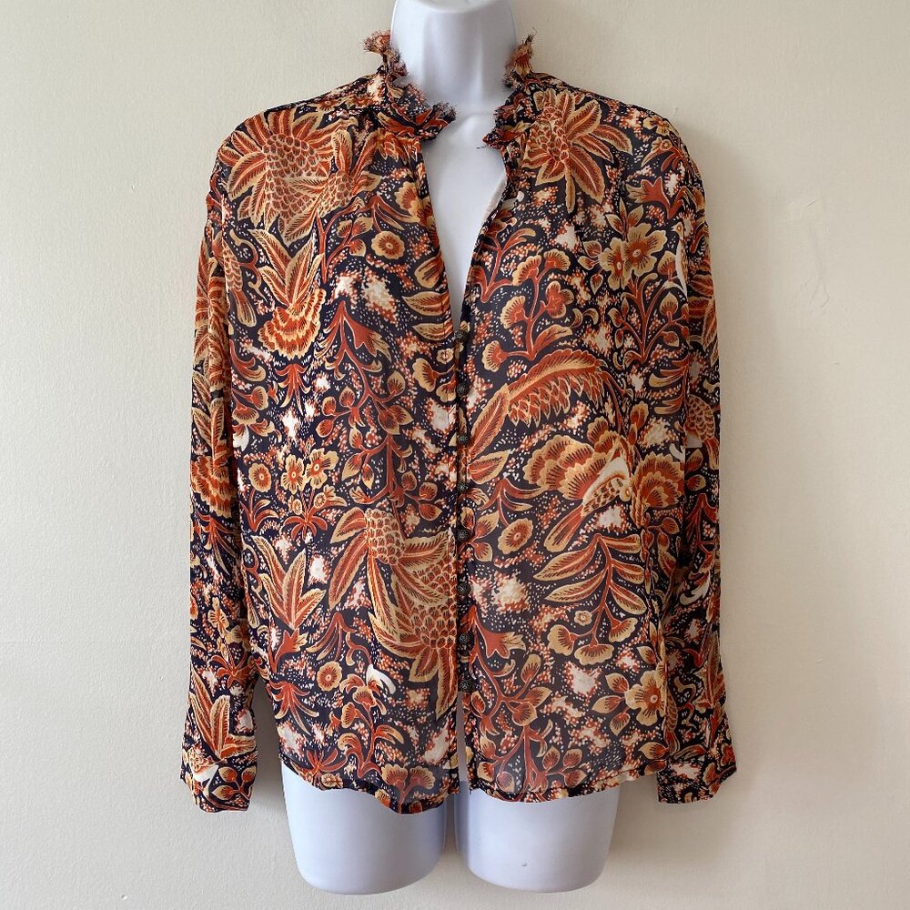 Pilcro Anthropologie Long Sleeve Blouse Womens Small Petite Orange Floral